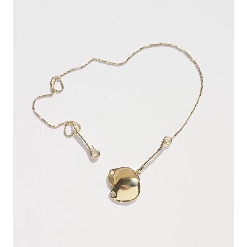 Brass Irregular Pebble Pendant Silver Necklace