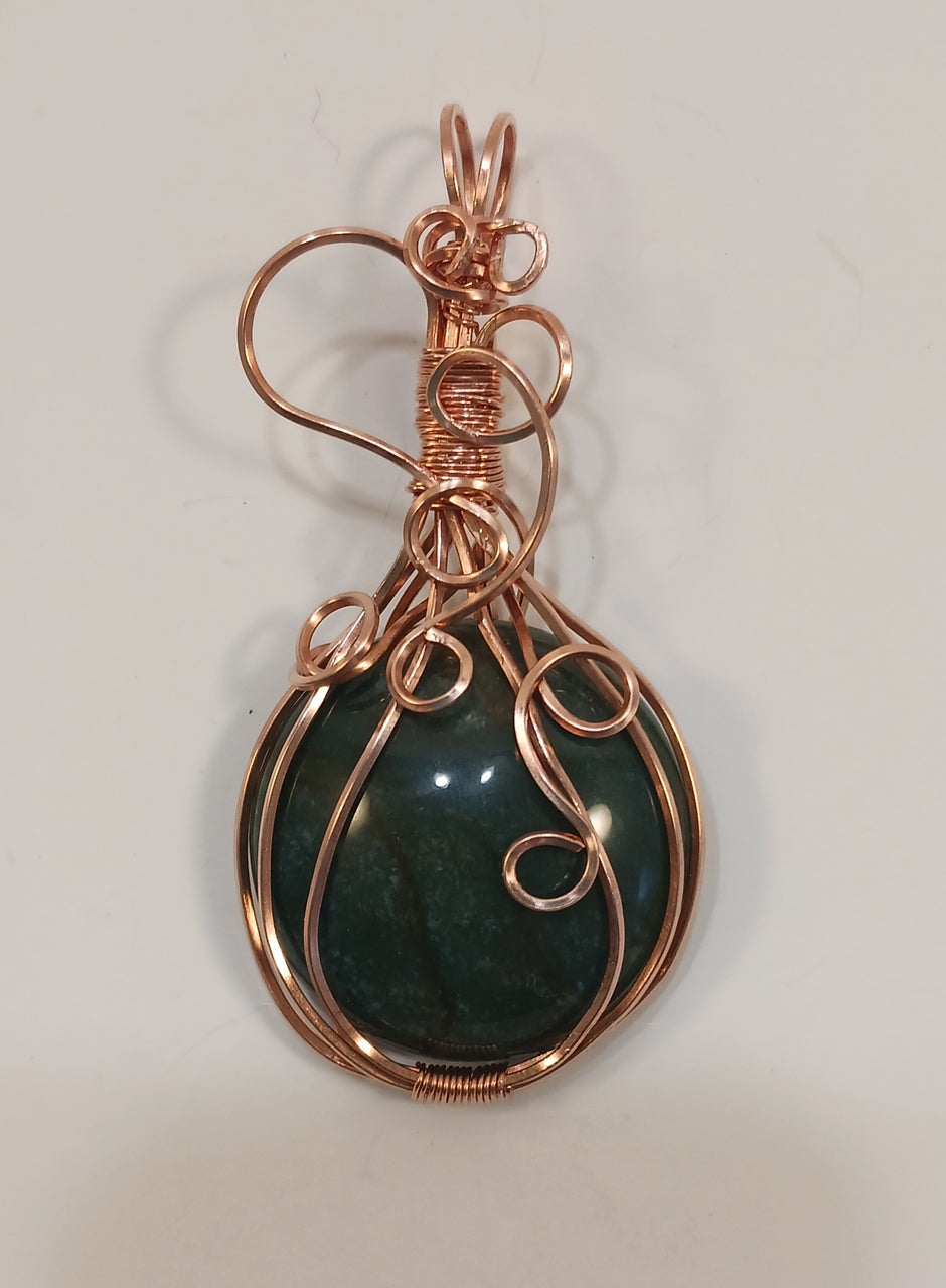 Copper Wire Wrapped Jasper Stone Pendant