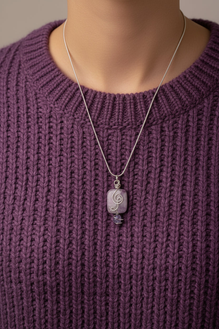 Sterling Silver Wire Wrapped Marbled Glass Necklace