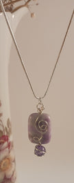 Sterling Silver Wire Wrapped Marbled Glass Necklace