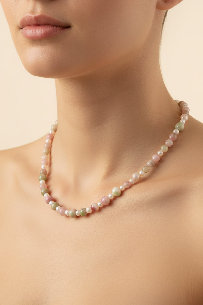 Handcrafted, Agate & Pearl Necklace, Bracelet, & Earrings