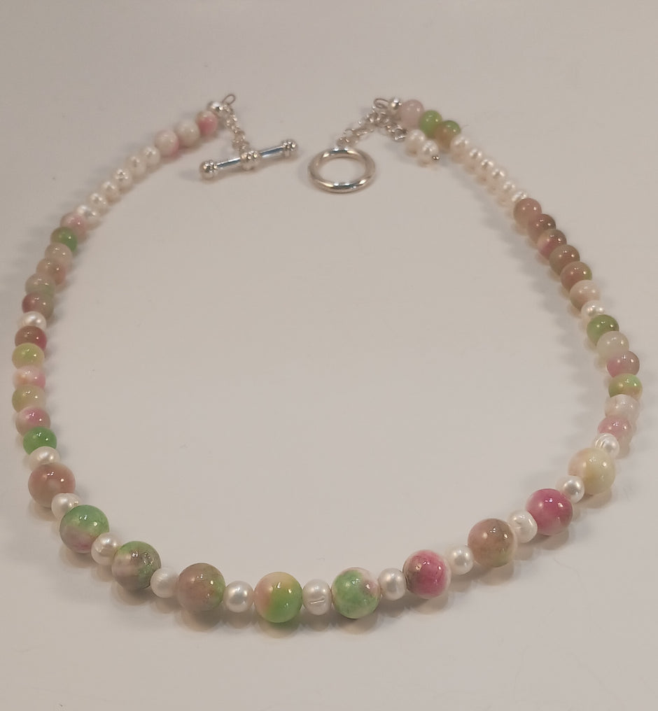 Handcrafted, Agate & Pearl Necklace, Bracelet, & Earrings