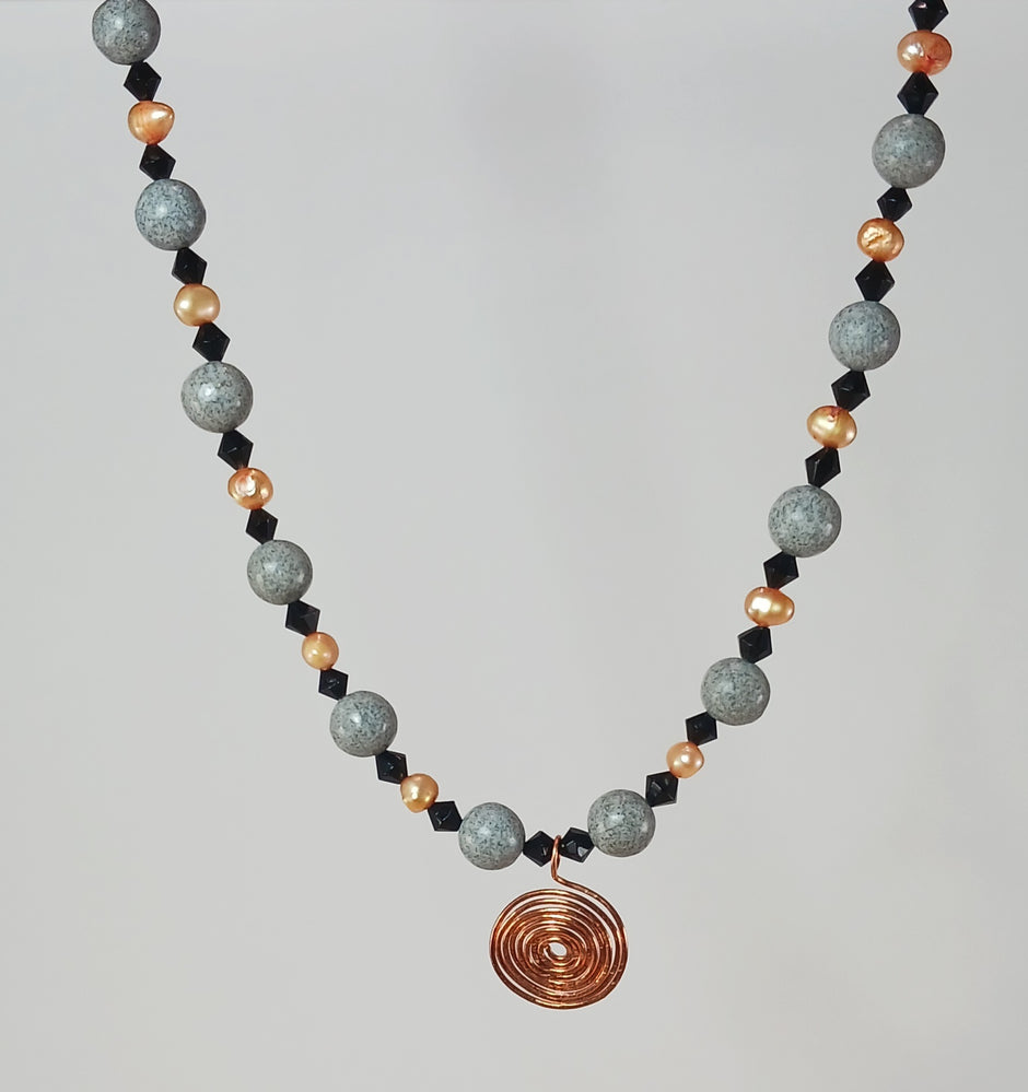 Yooperlite and Freshwater Pearls with Copper Pendant