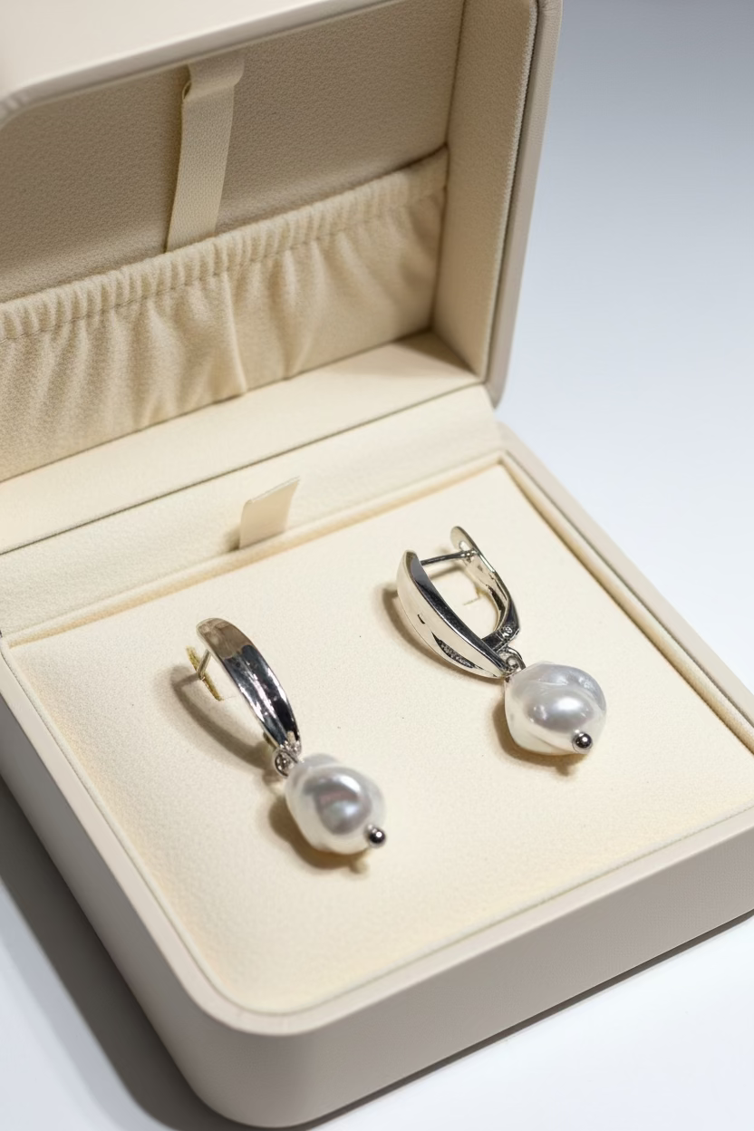 Baroque Imitation Pearl Silver Drop Earrings