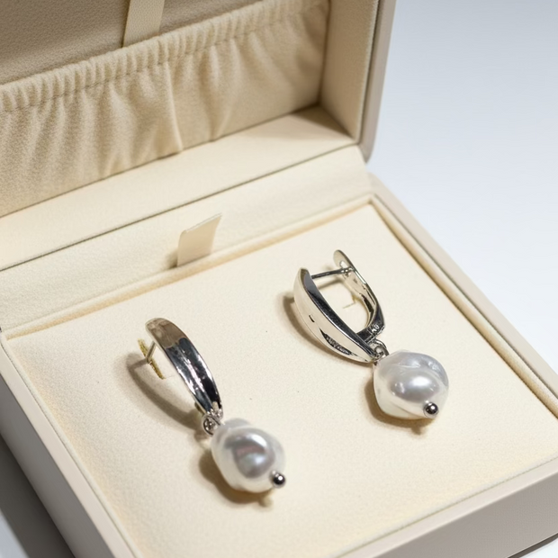 Baroque Imitation Pearl Silver Drop Earrings