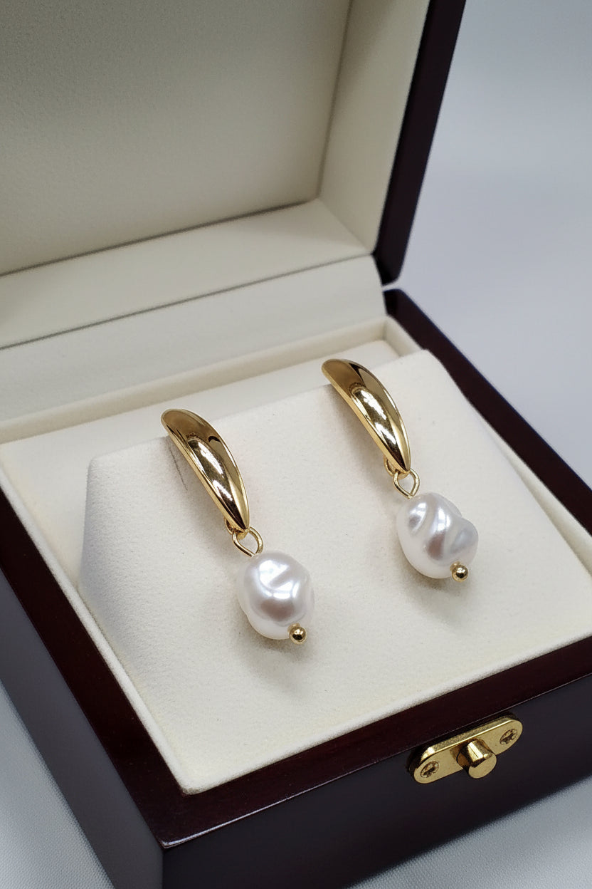 Baroque imitation pearl gold drop earrings