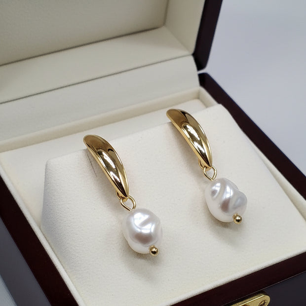 Baroque imitation pearl gold drop earrings