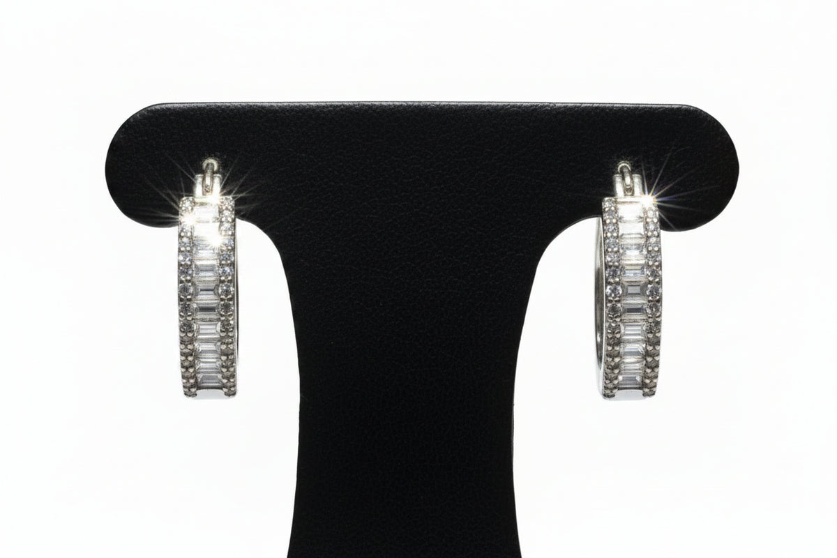 NEW ITEM!      White Sapphire Sterling Silver Hoop Earrings