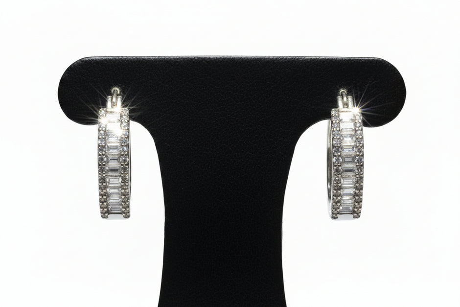 NEW ITEM!      White Sapphire Sterling Silver Hoop Earrings