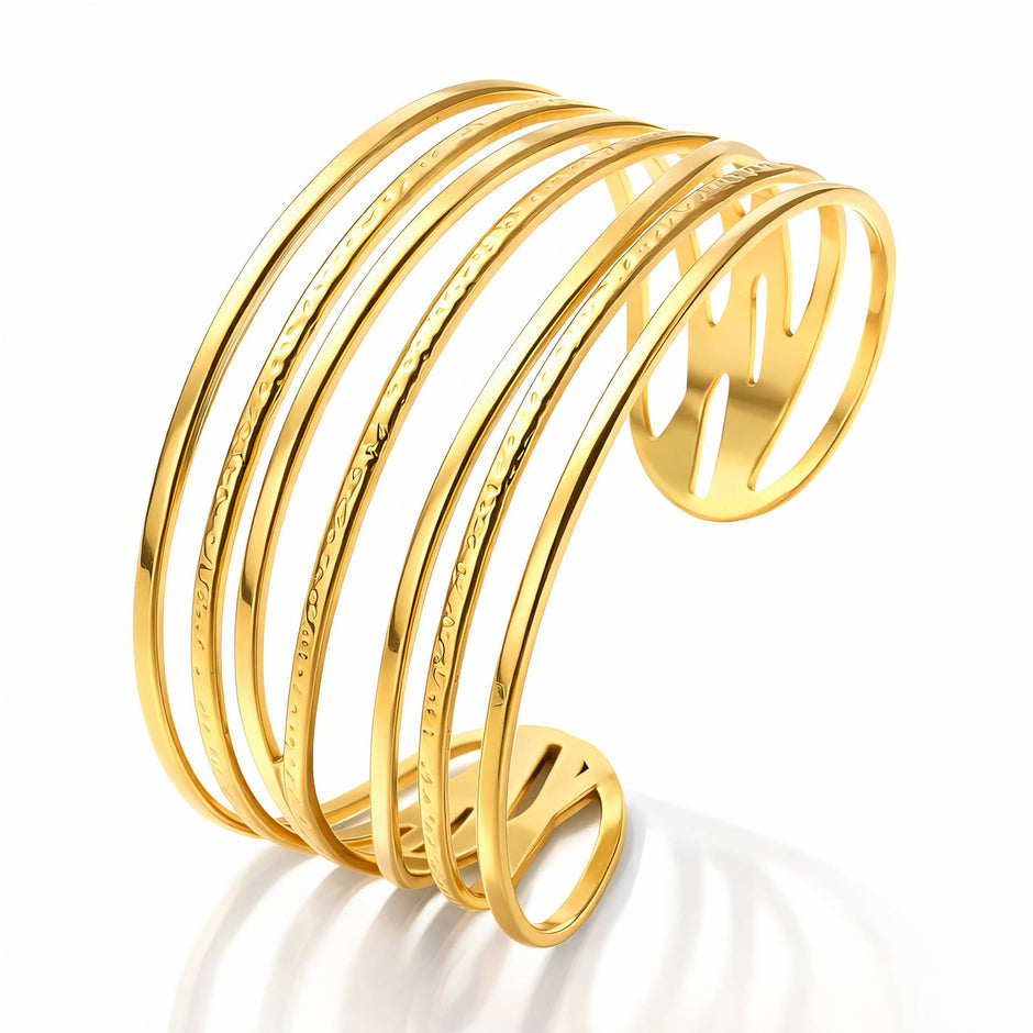 Stacked Bracelet, 18K Gold Plated Steel