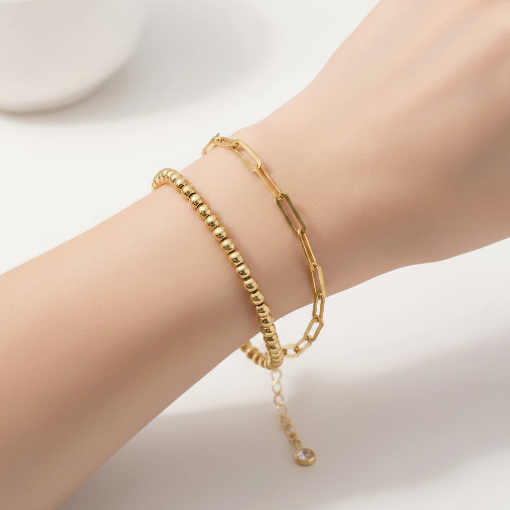 18K gold plated 2 piece bracelet set