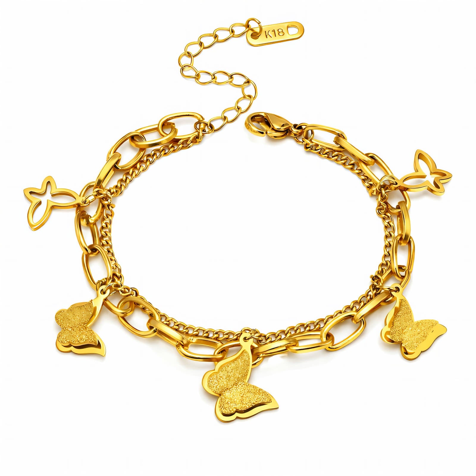 18K Gold Plated Matching Butterfly Earrings and Bracelet Set
