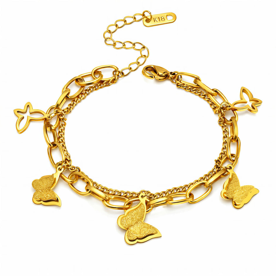 18K Gold Plated Matching Butterfly Earrings and Bracelet Set