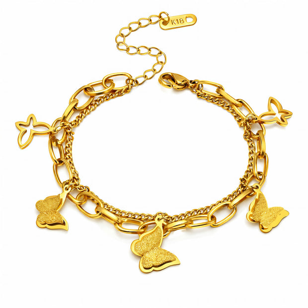 18K Gold Plated Matching Butterfly Earrings and Bracelet Set