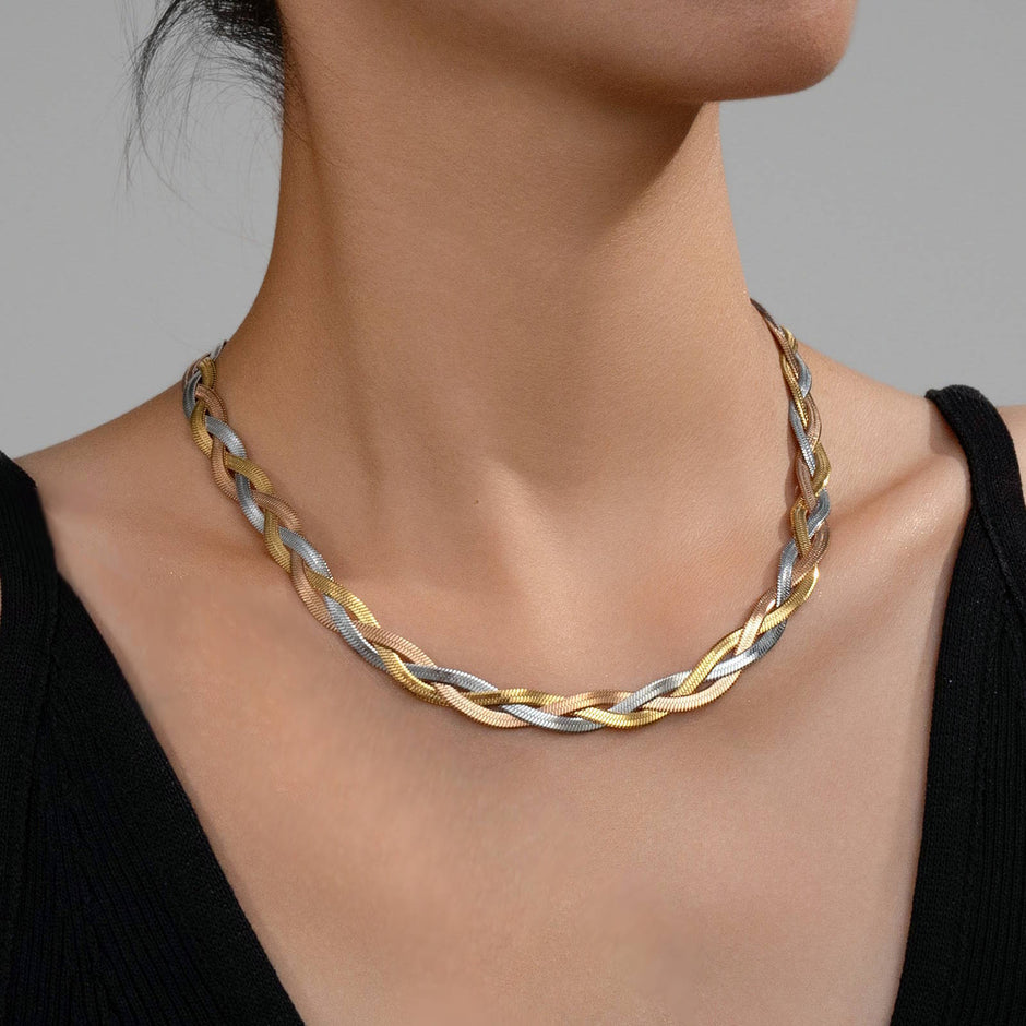 Braided gold and silver necklace