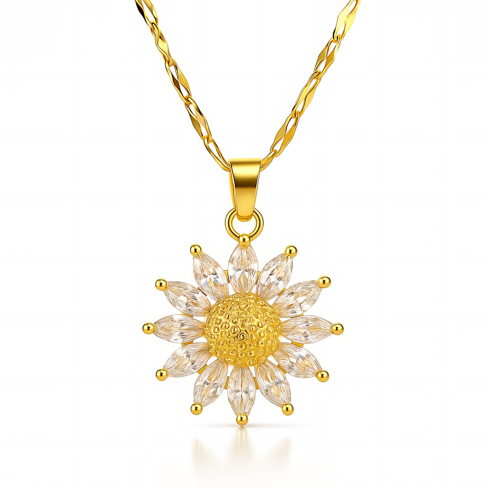 2 Layer Zirconia Sunflower Necklace
