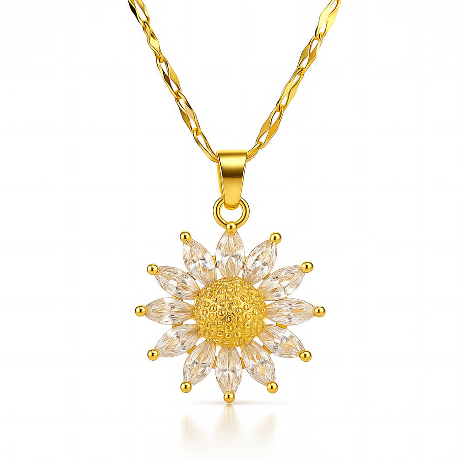 2 Layer Zirconia Sunflower Necklace