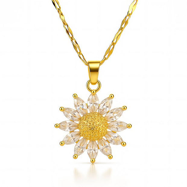2 Layer Zirconia Sunflower Necklace