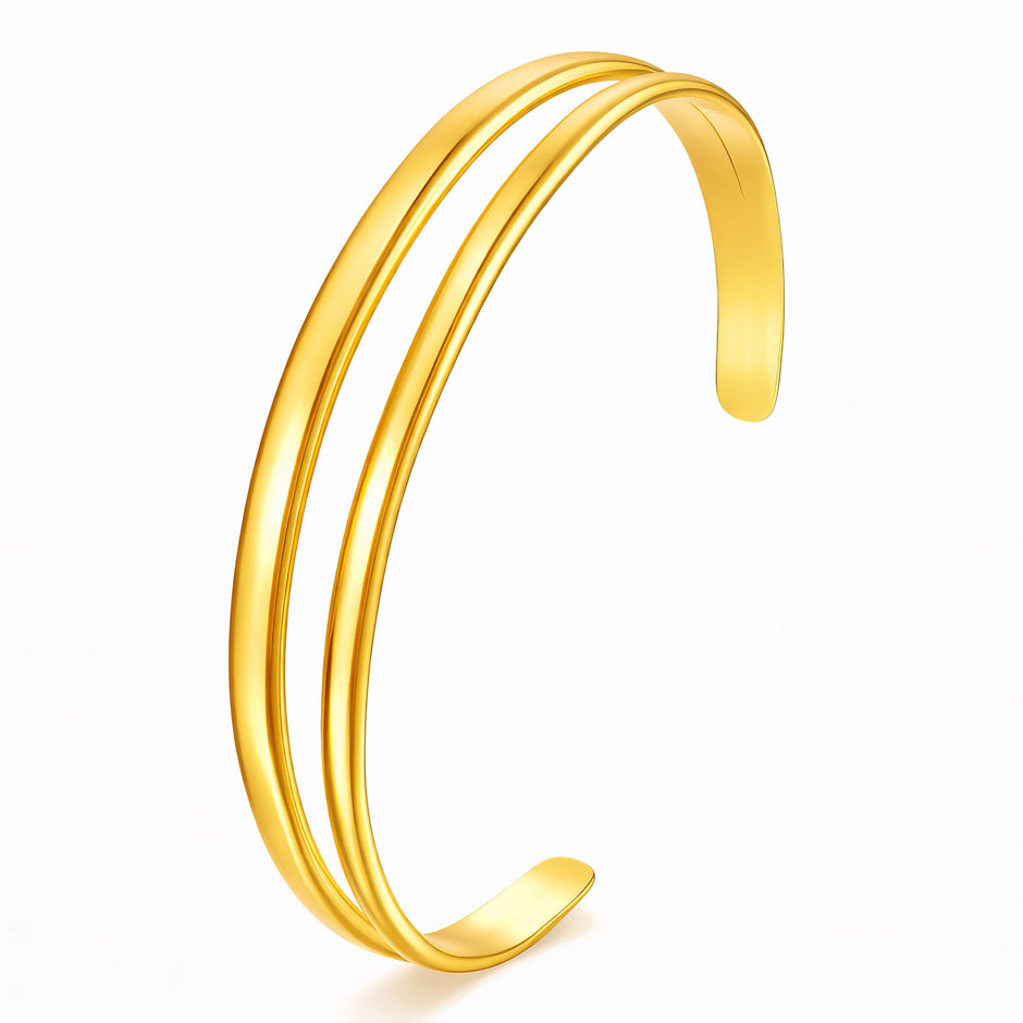 Double Cuff Bracelet, 18K Gold Plated Steel