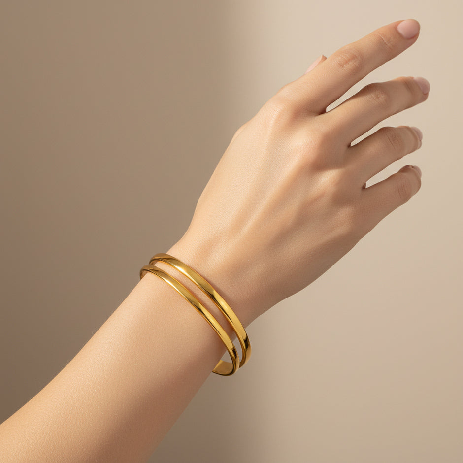 18K gold plated double cuff bracelet