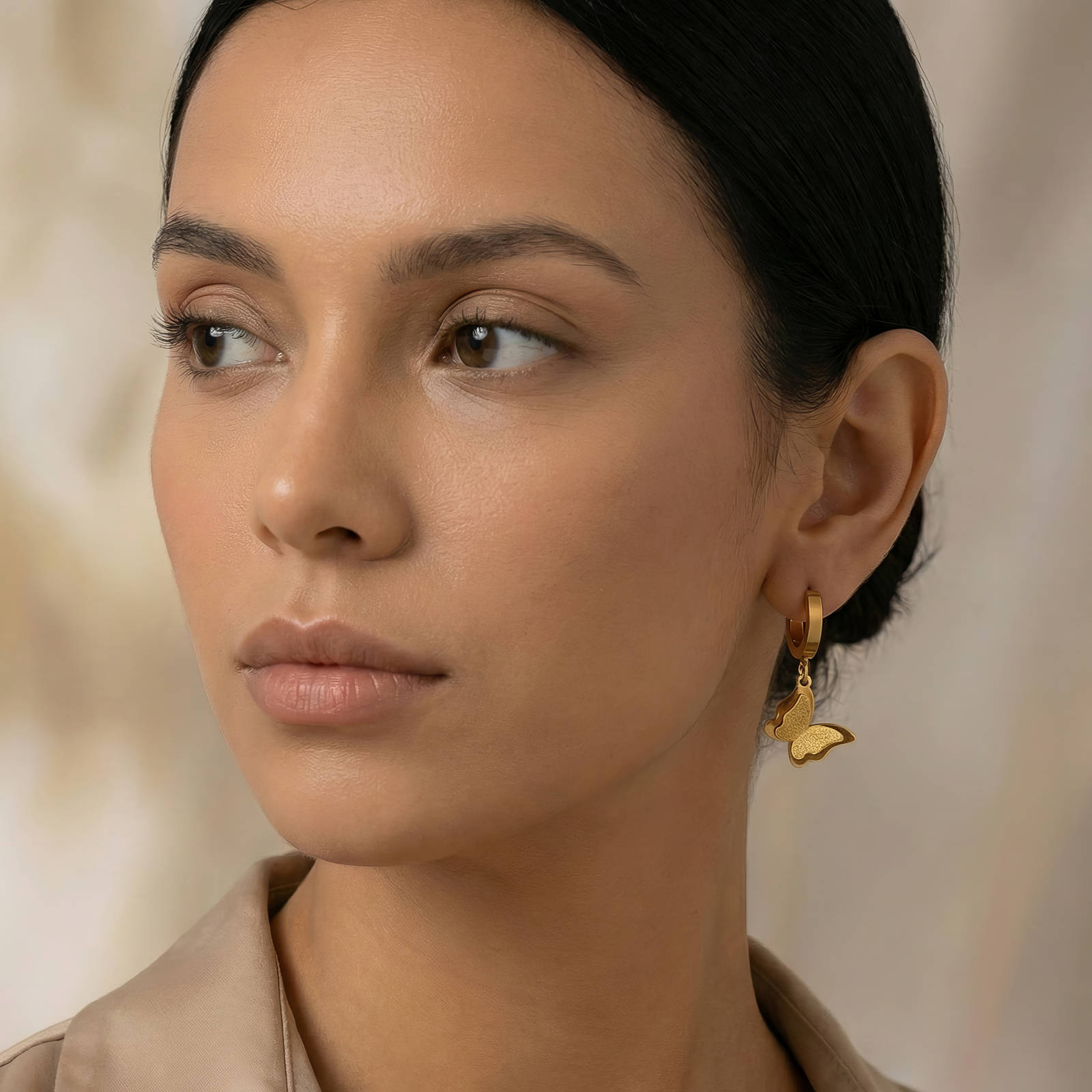 18K gold plated butterfly earrings and bracelet set