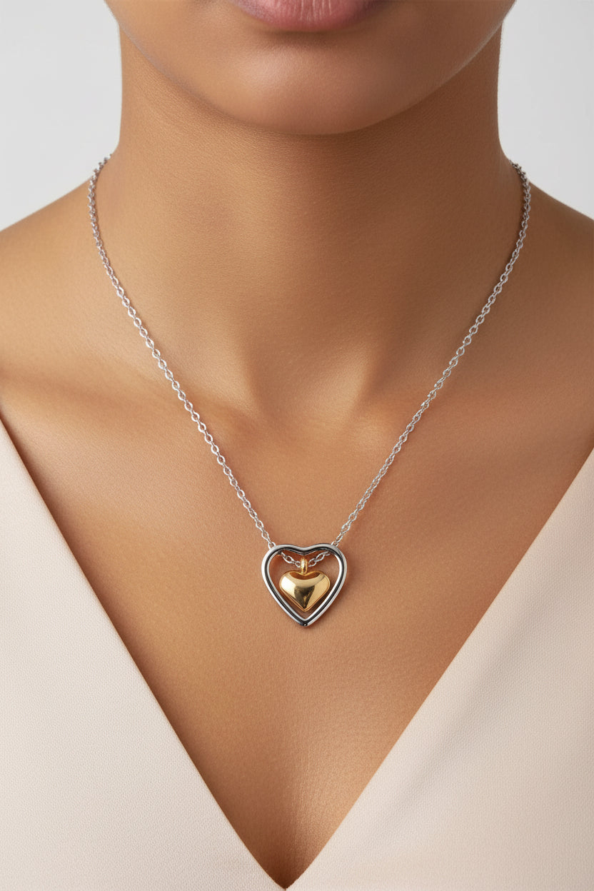 18K gold plated double heart necklace