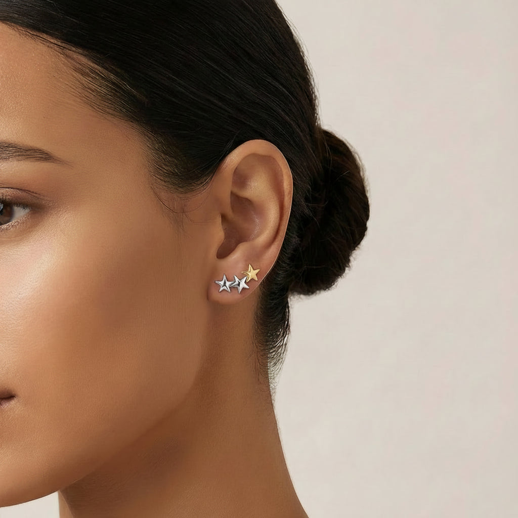 18K gold plated star stud earrings for ear stacking