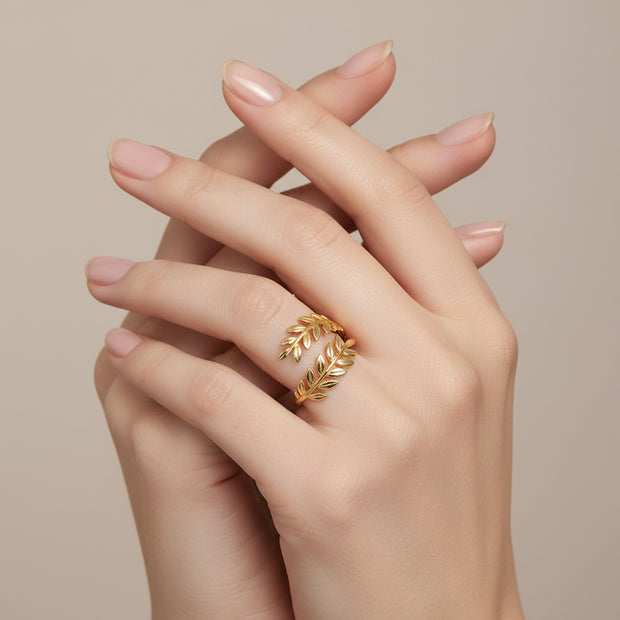  18K gold plated leaf design ring