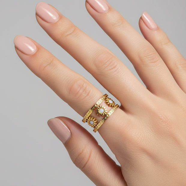 18K gold plated flower meadow ring