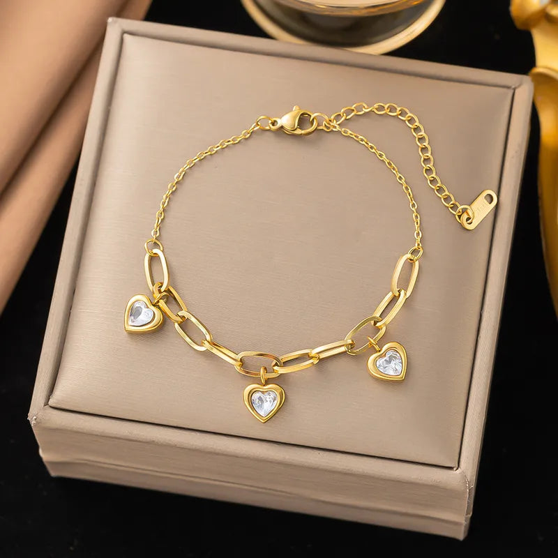 Zircon heart chain bracelet