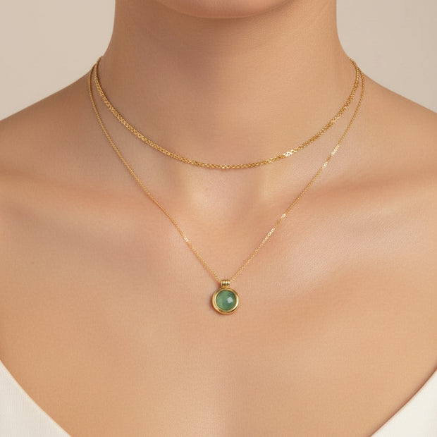 Layered necklace with green aventurine stone pendant