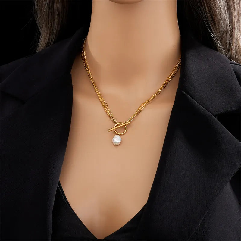 Baroque pearl double layer necklace