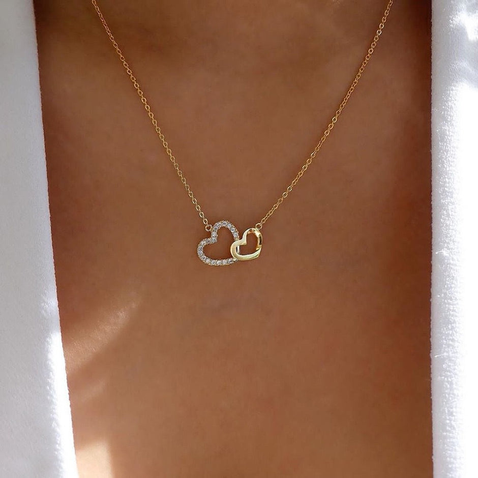 Dainty double heart gold necklace