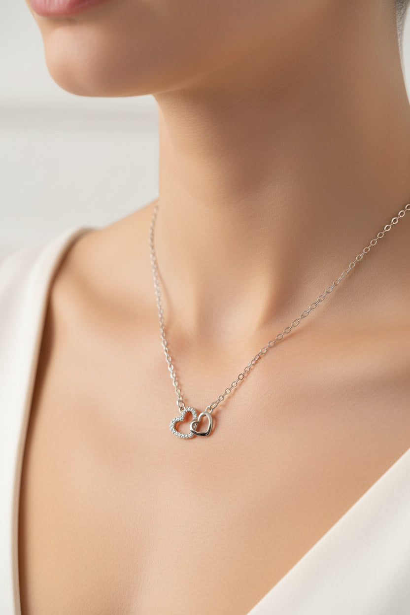 Dainty double heart stainless steel necklace