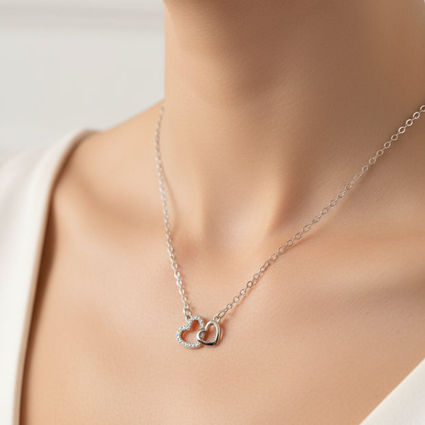 Dainty double heart stainless steel necklace