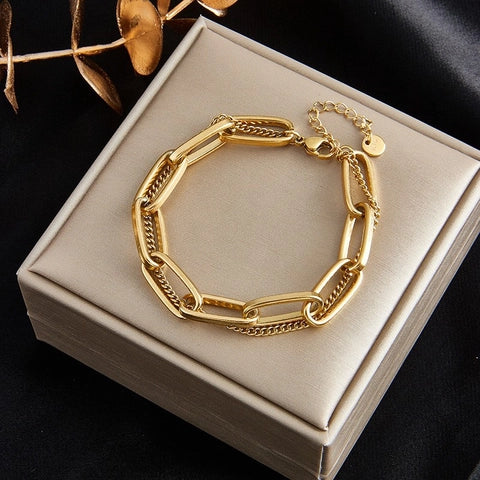18K gold plated double chain bracelet