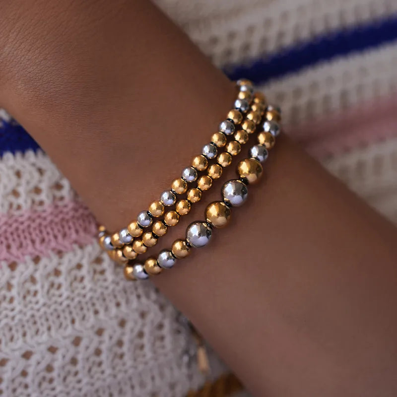 18K gold plated 3 piece beaded bracelet set