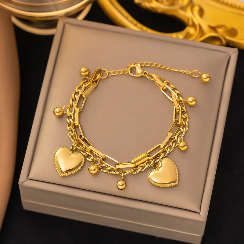 18K gold plated heart 2 chain bracelet